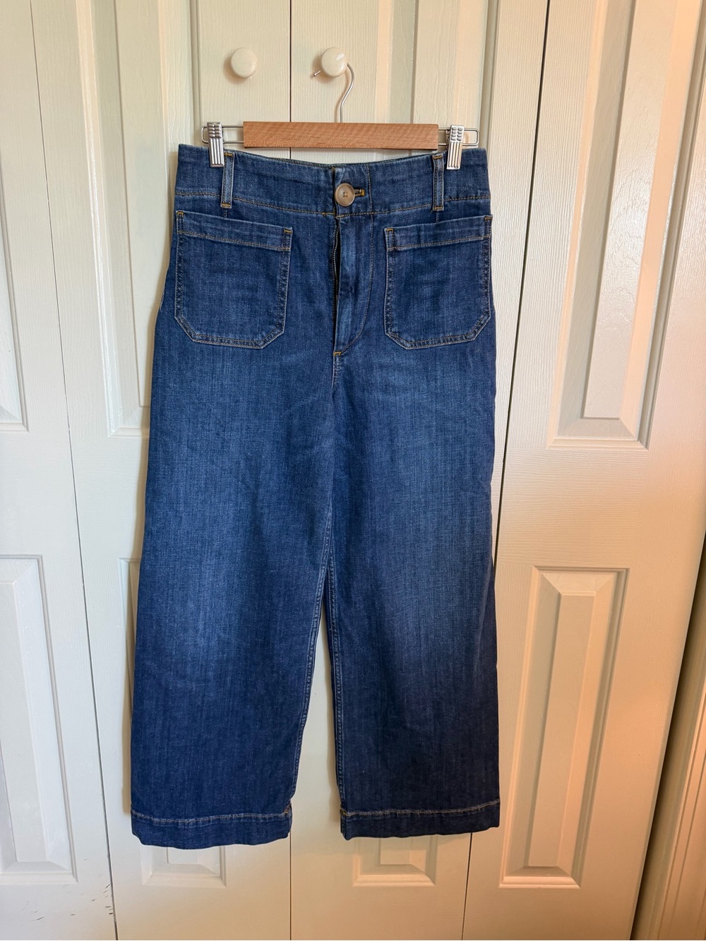 Maeve Collette Wide Leg Dark Blue Cropped Denim Jeans
